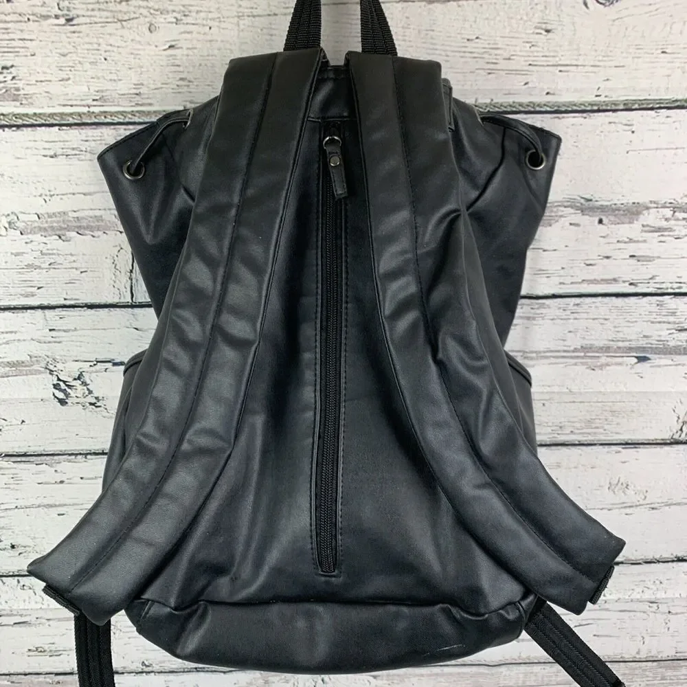 Eddie Bauer Black Faux Leather Backpack Versatile Travel Daypack‎ Diaper Bag